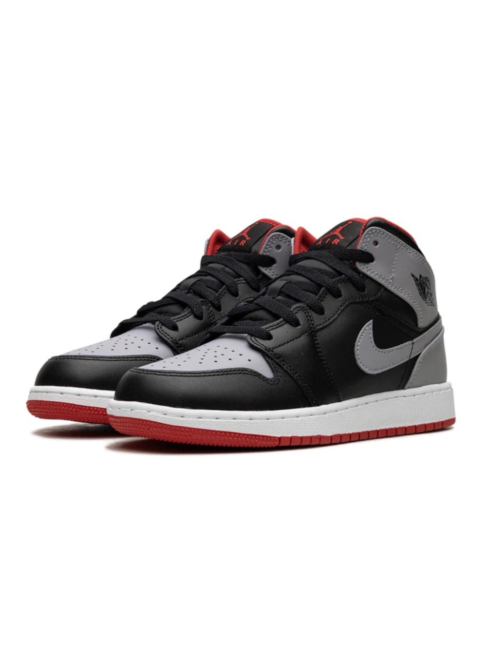 Air Jordan 1 Mid Black Grey Red kids Sneakers